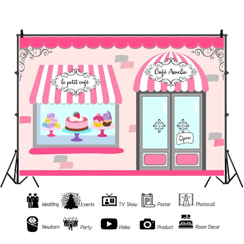 Renaiss 7x5ft Sweet Cake Shoppe Backdrop Cartoon Pink Cake Dessert Bakery Ice Cream Bar Shop Store Photography Background for Princess Girl Baby Shower Birthday Party Decor Photo Studio Props - Image 4